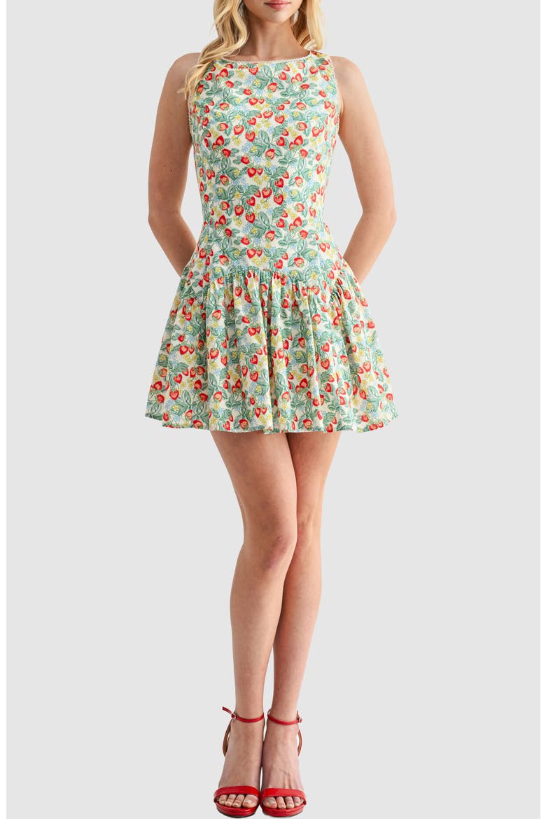 Back Tie Drop Waist Minidress, Main, color, STRAWBERRY PRINT