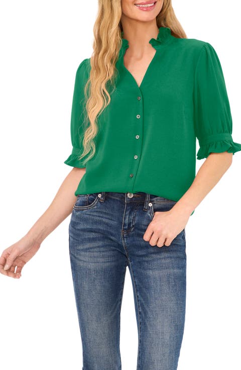 V-Neck Button-Up Shirt