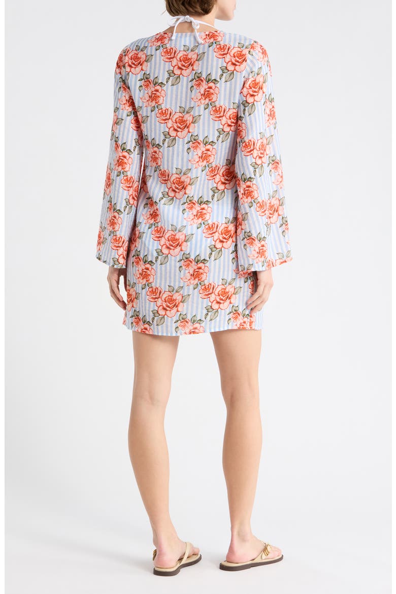 Tie Front Long Sleeve Cover-Up, Alternate, color, CORAL STRPD GRND SPCS RSE