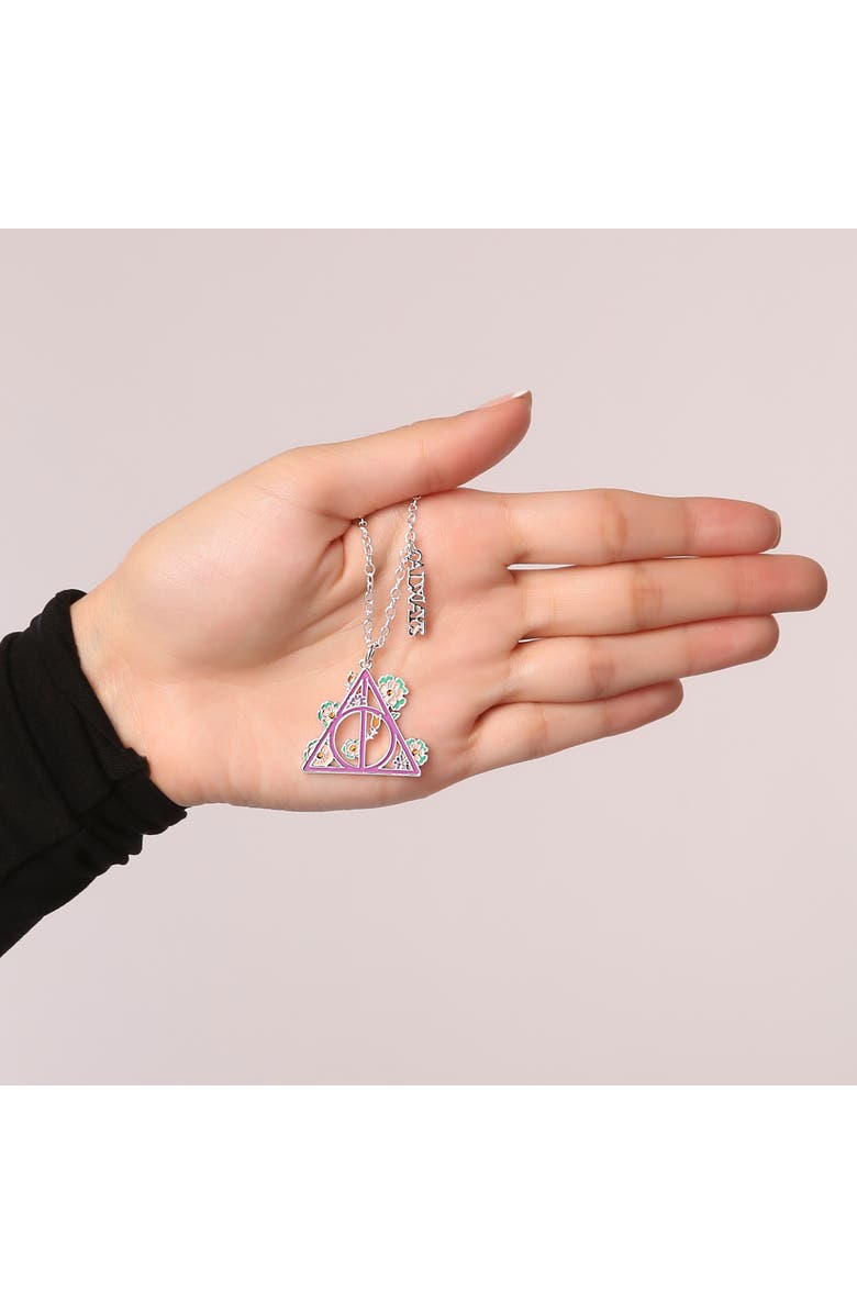 HARRY POTTER Botanical Deathly Hallows Necklace, 16"+2", Alternate, color, Silver, Purple