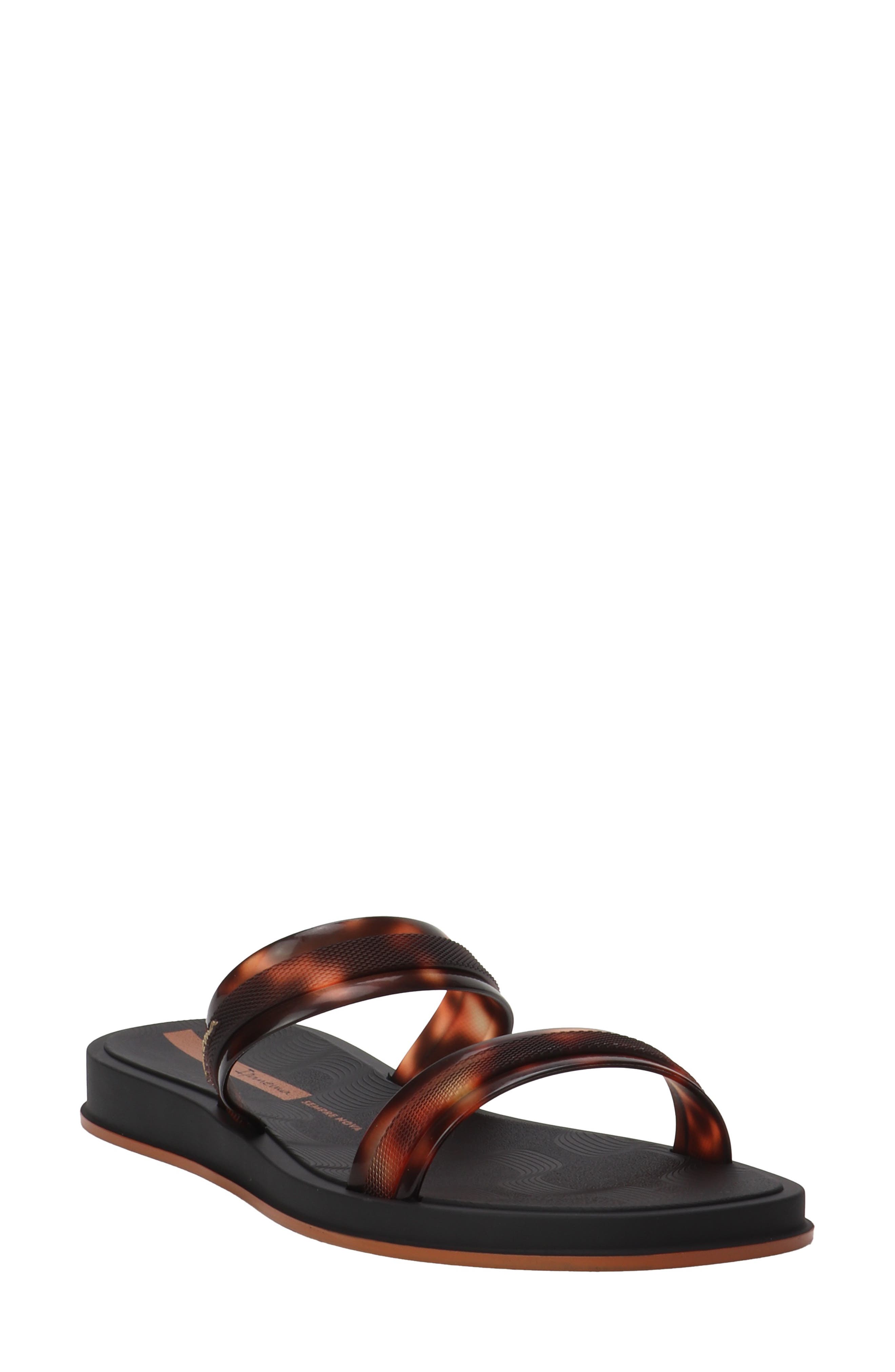 Glow Trendy Slide Sandal, Main, color, BLACK/ TURTLE/ BROWN