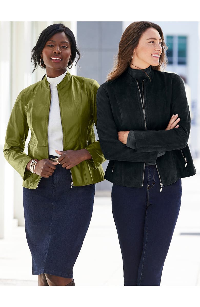 Jessica London Suede Zip-Front Jacket, Alternate, color, Black