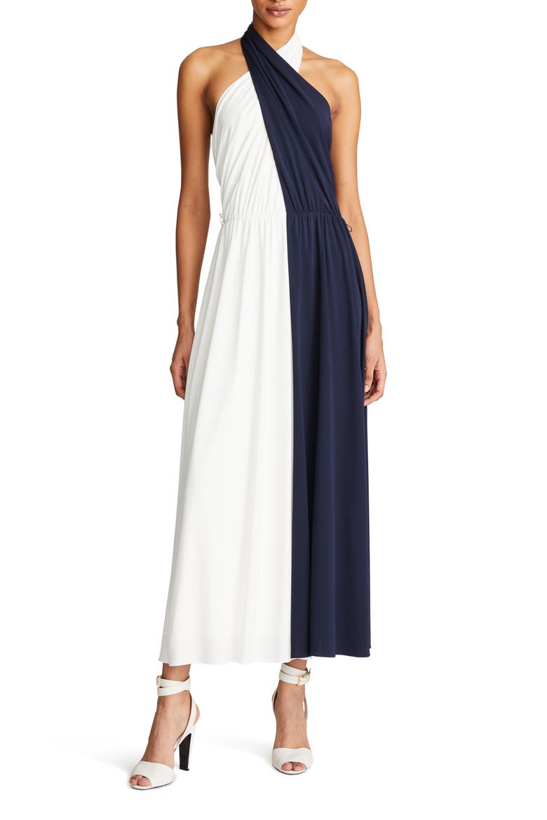 Sondra Colorblock Jersey Halter Dress, Main, color, CHALK/ NAVY
