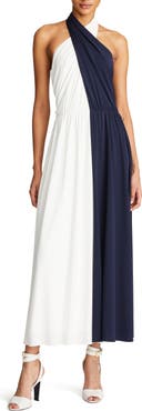 HALSTON Sondra Colorblock Jersey Halter Dress