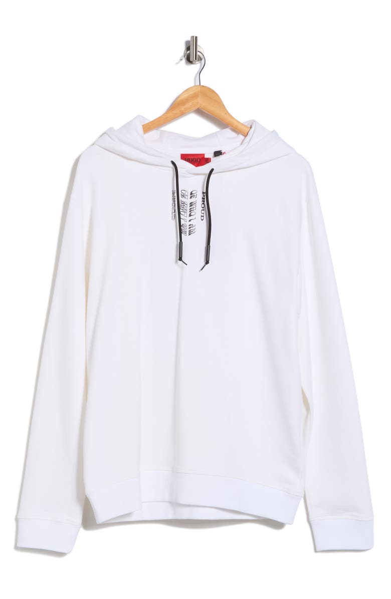 HUGO Darrett Stacked Logo Graphic Hoodie, Alternate, color, White
