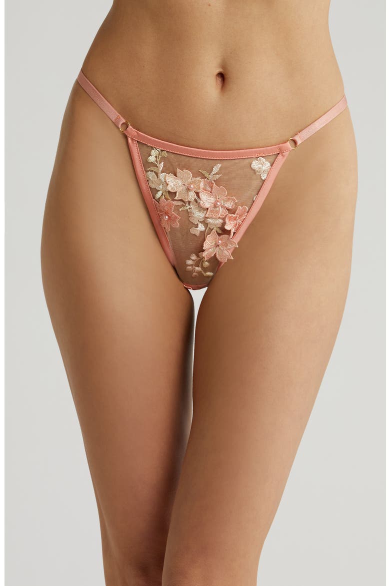 Embroidered Mesh G-String, Main, color, PEACHY PINK