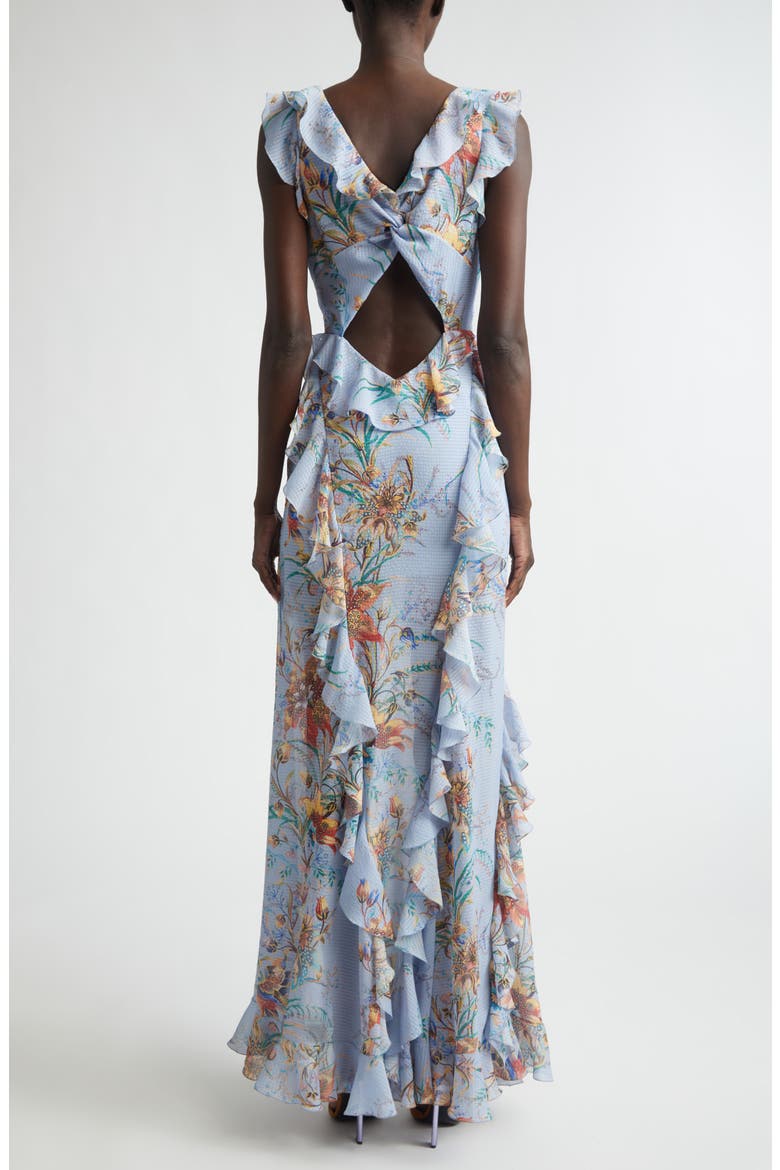 Floral Ruffled Check Jacquard Gown, Alternate, color, PRINT ON PALE BLUE BASE