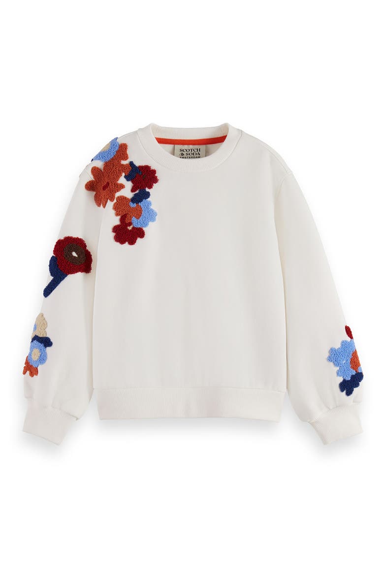 Floral Bouclé Crewneck Sweatshirt, Main, color, 0001 OFF WHITE