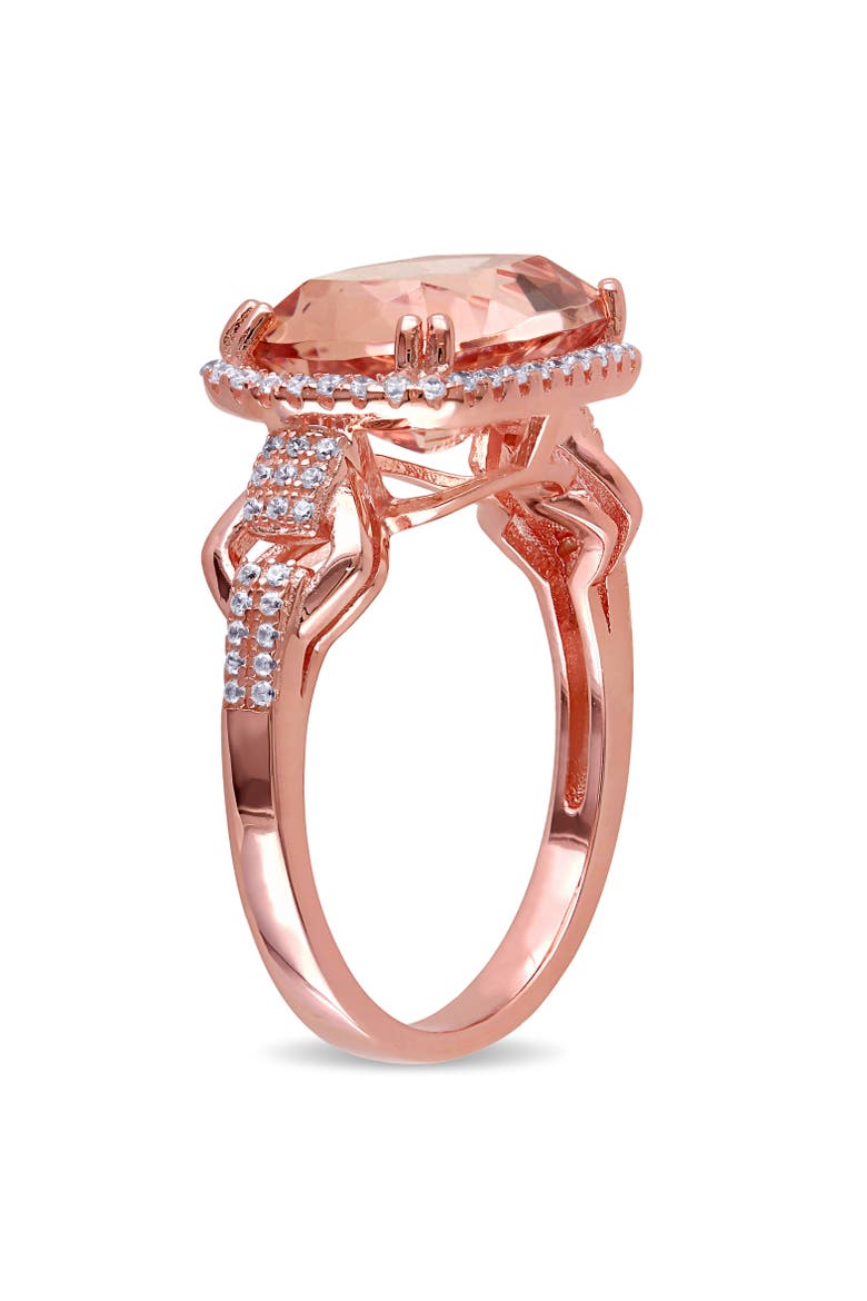 Morganite & Cubic Zirconia Halo Ring, Alternate, color, Simulated Morganite