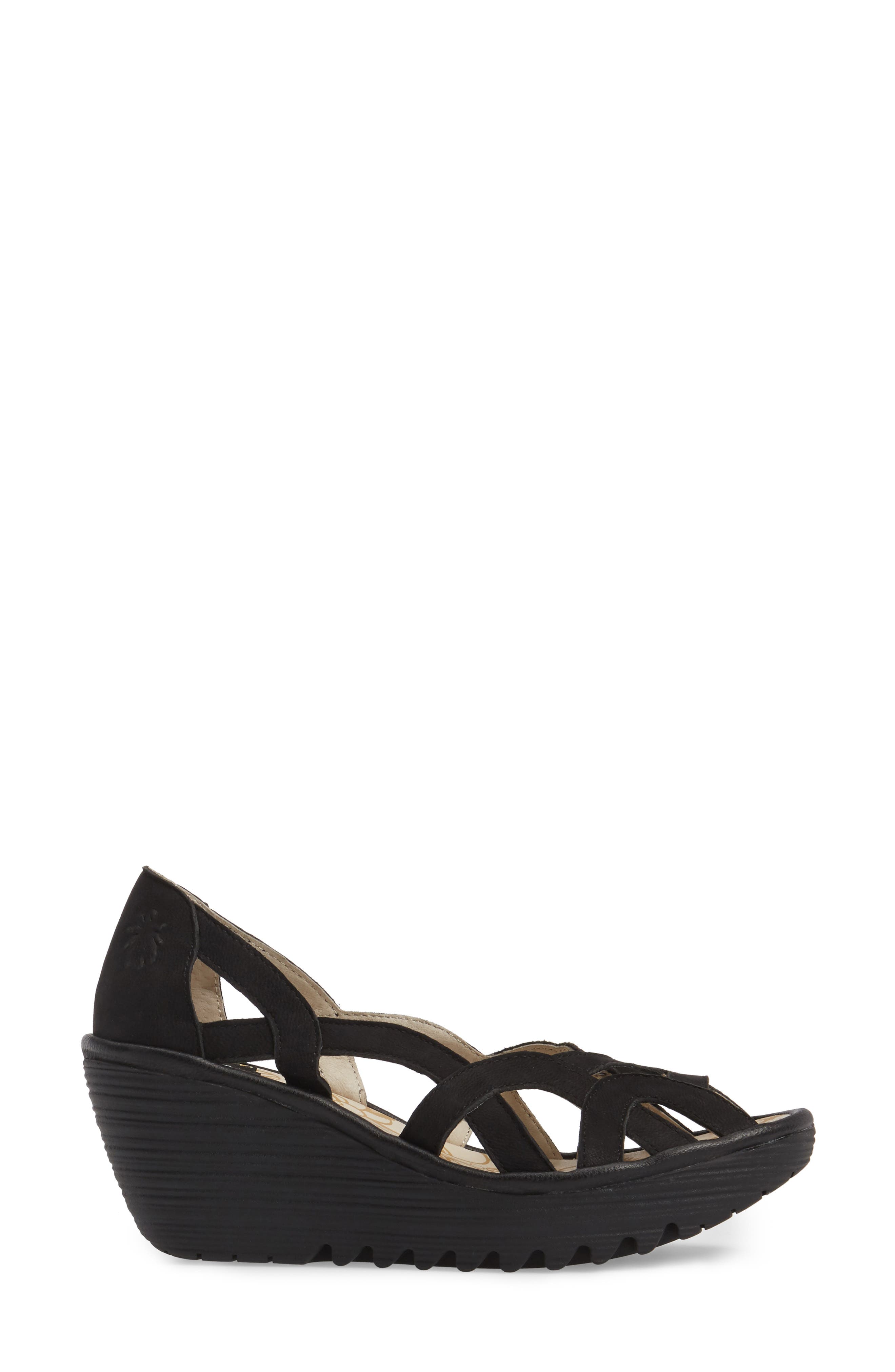 Yadi Wedge Sandal, Alternate, color, BLACK LEATHER