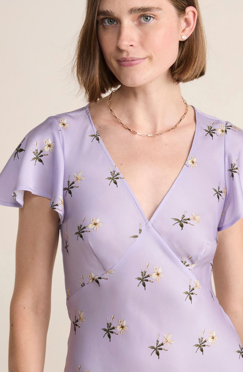 vineyard vines Floral Flutter Sleeve Satin Midi Slipdress, Alternate, color, Audrey Floral - Iris