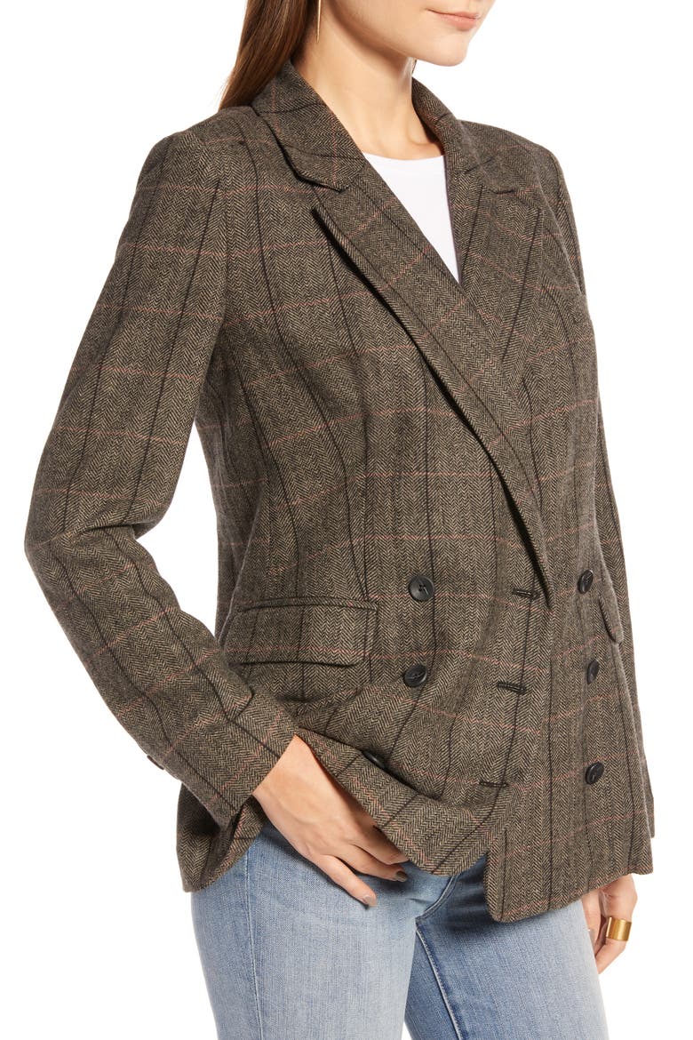 Plaid Double Breasted Blazer, Alternate, color, BROWN WHALES CHECK