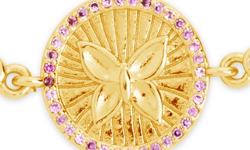 Sterling Forever Silver-tone Or Gold-tone Pink Cubic Zirconia Butterfly Bindi Bolo Bracelet