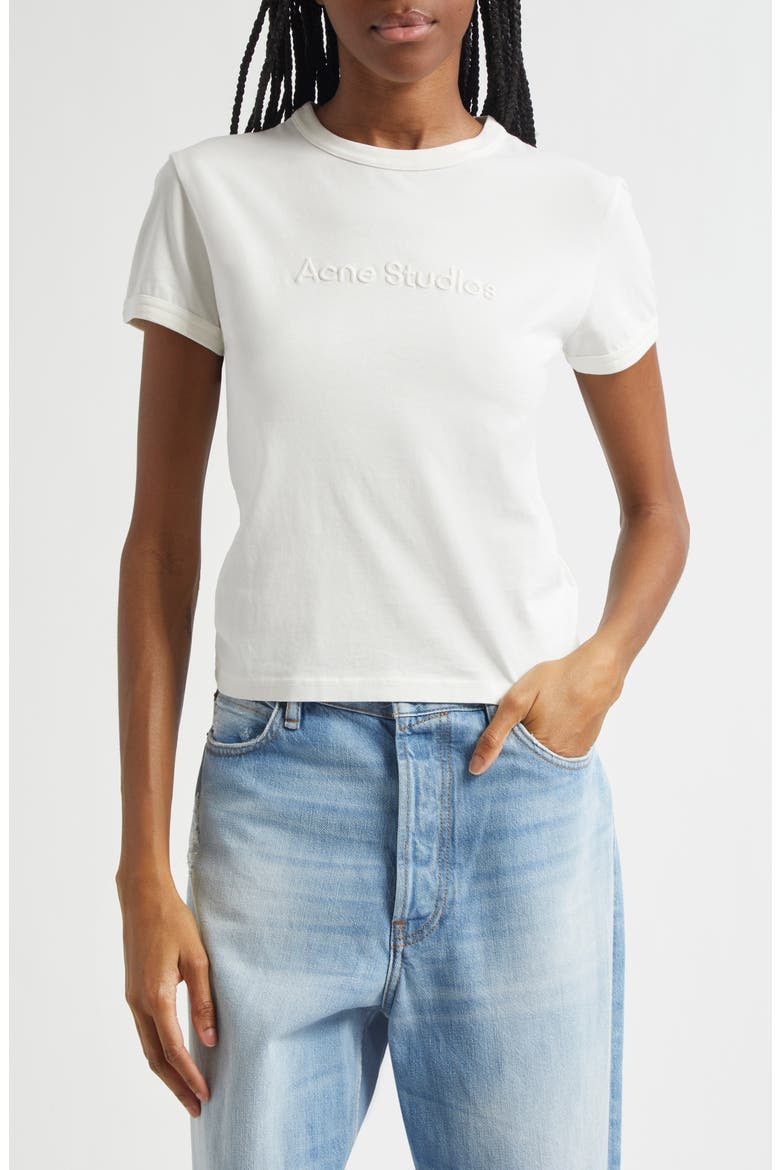Etza Embroidered Logo Fitted Cotton T-Shirt, Main, color, COLD WHITE