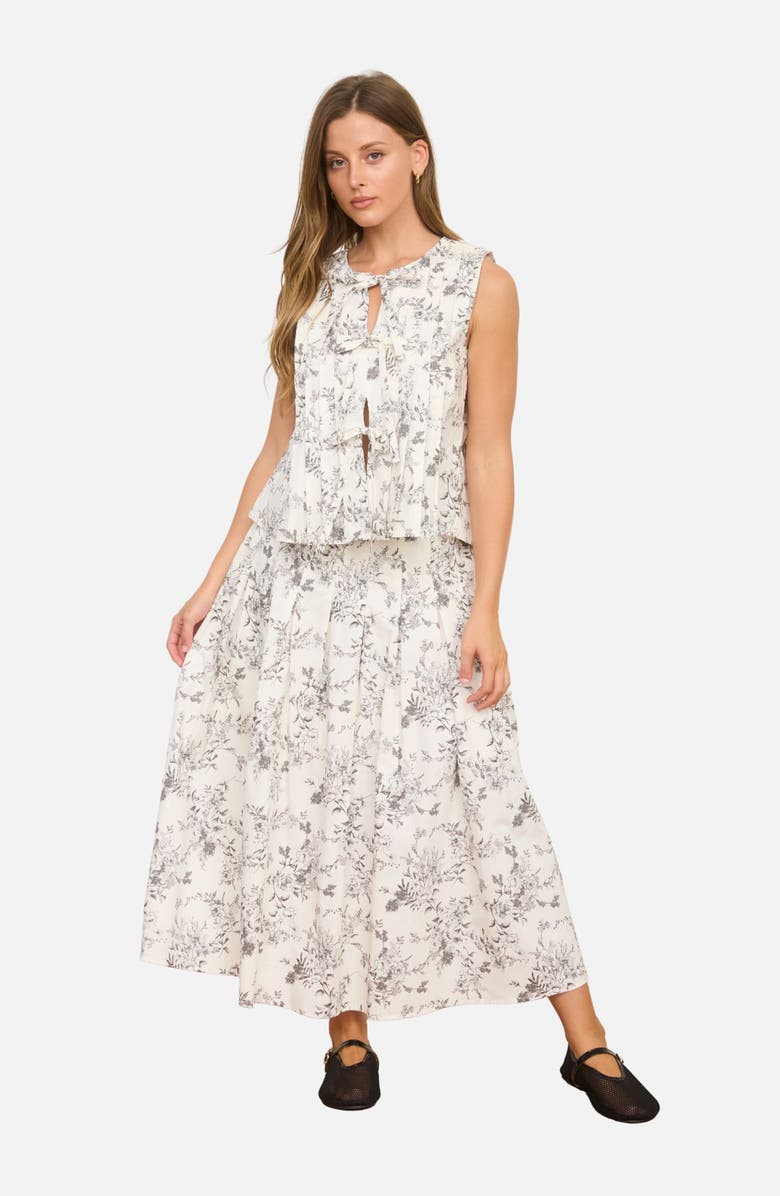 Blu Pepper Floral Toile Pleated Midi Skirt, Alternate, color, Black Multi