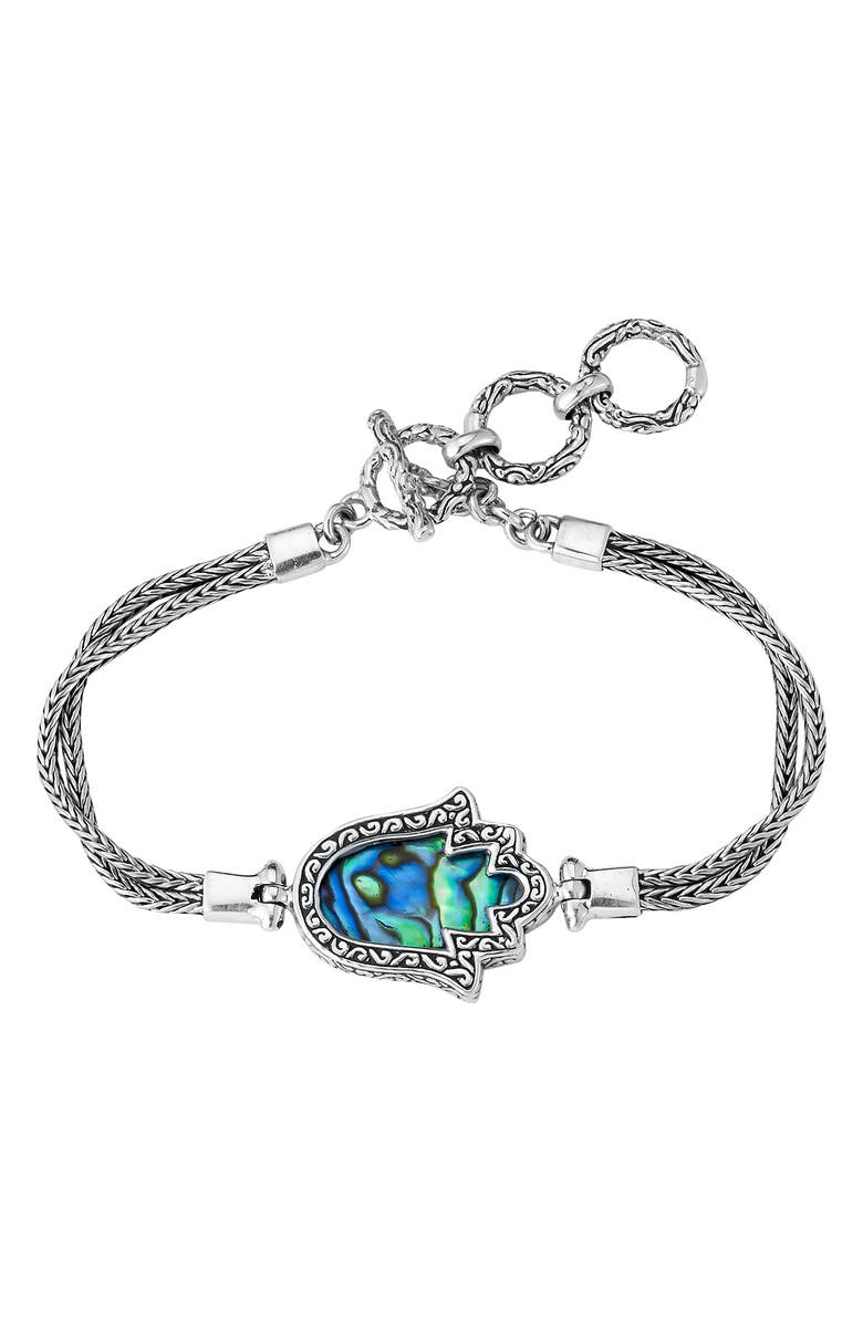 SAMUEL B. Sterling Silver Hamsa Toggle Bracelet, Main, color, Blue/ Green