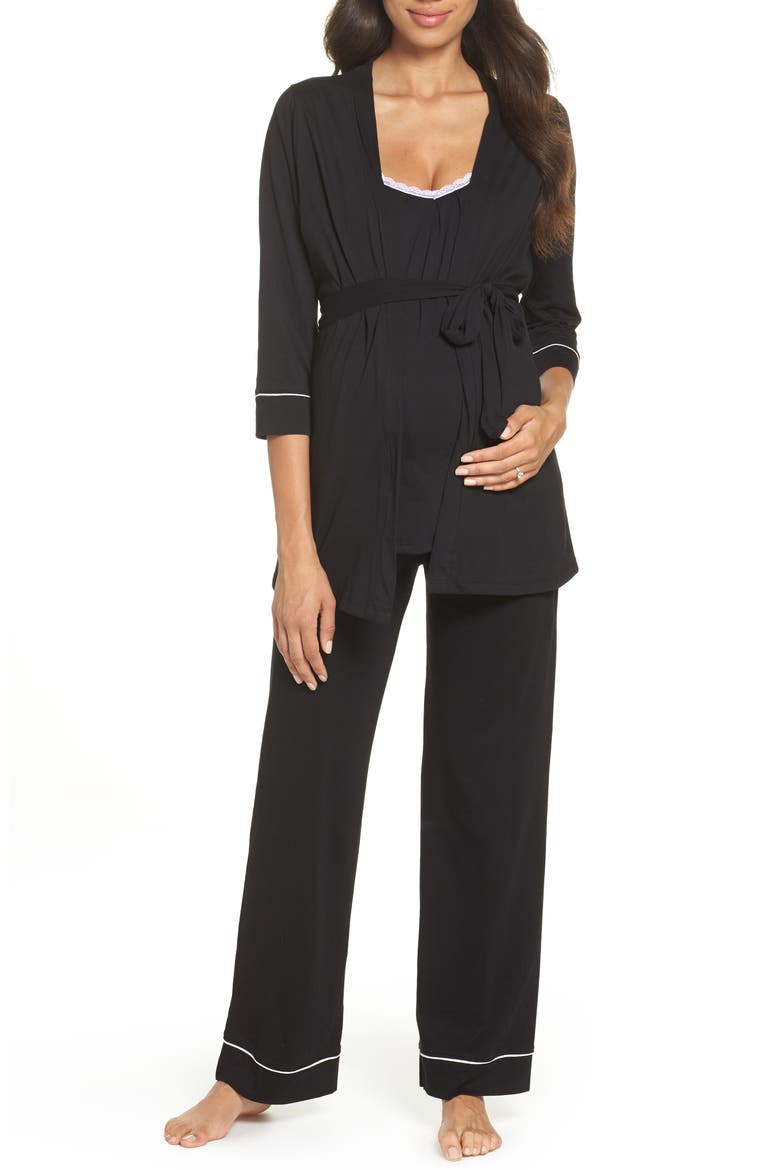 Maternity/Nursing Robe & Pajamas, Main, color, BLACK