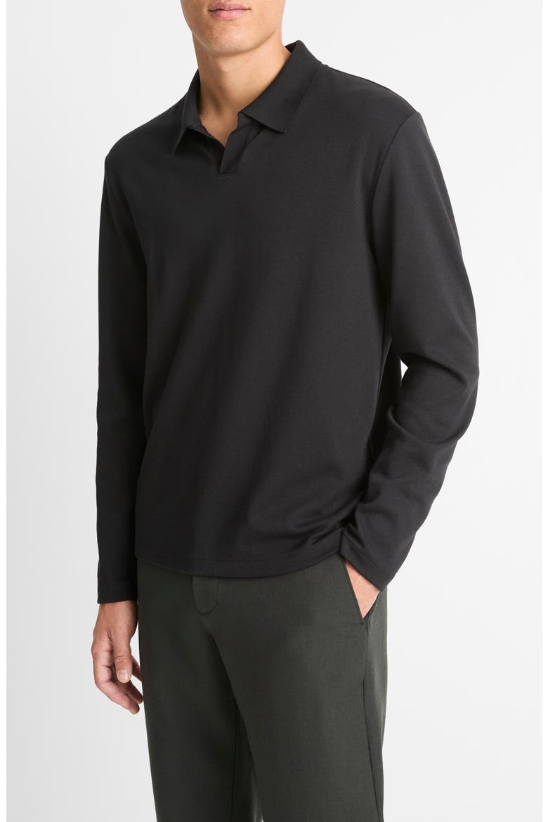 Milano Stitch Johnny Collar Long Sleeve Polo, Alternate, color, BLACK