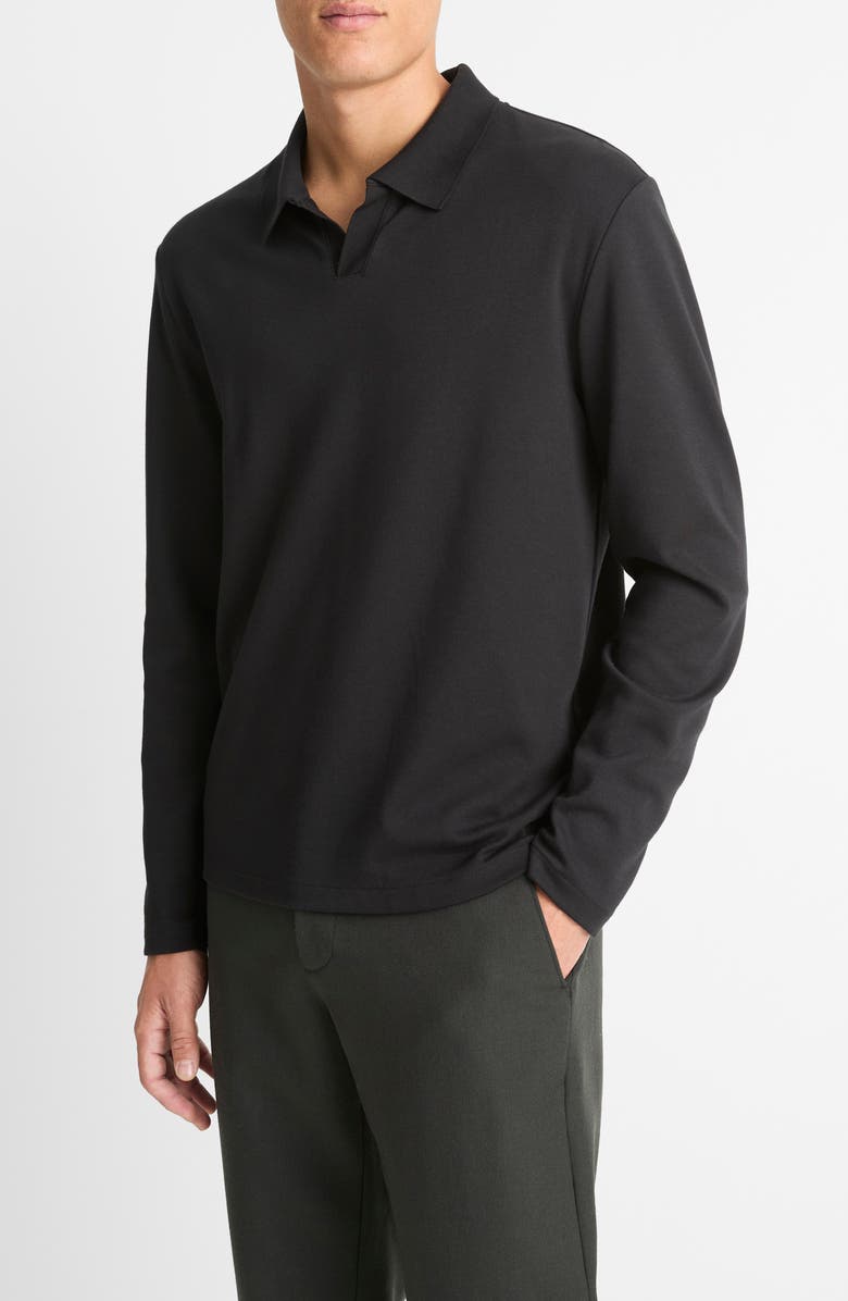 Vince Milano Stitch Johnny Collar Long Sleeve Polo, Alternate, color, Black