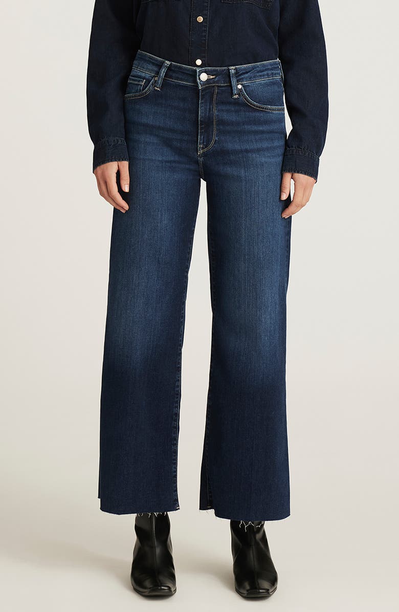 Mavi Jeans Paloma Raw Hem Wide Leg Jeans, Main, color, Dark Blue Feather