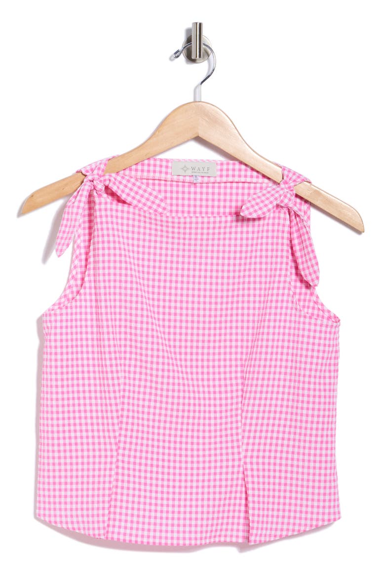 Gingham Tie Shoulder Tank, Main, color, PINK