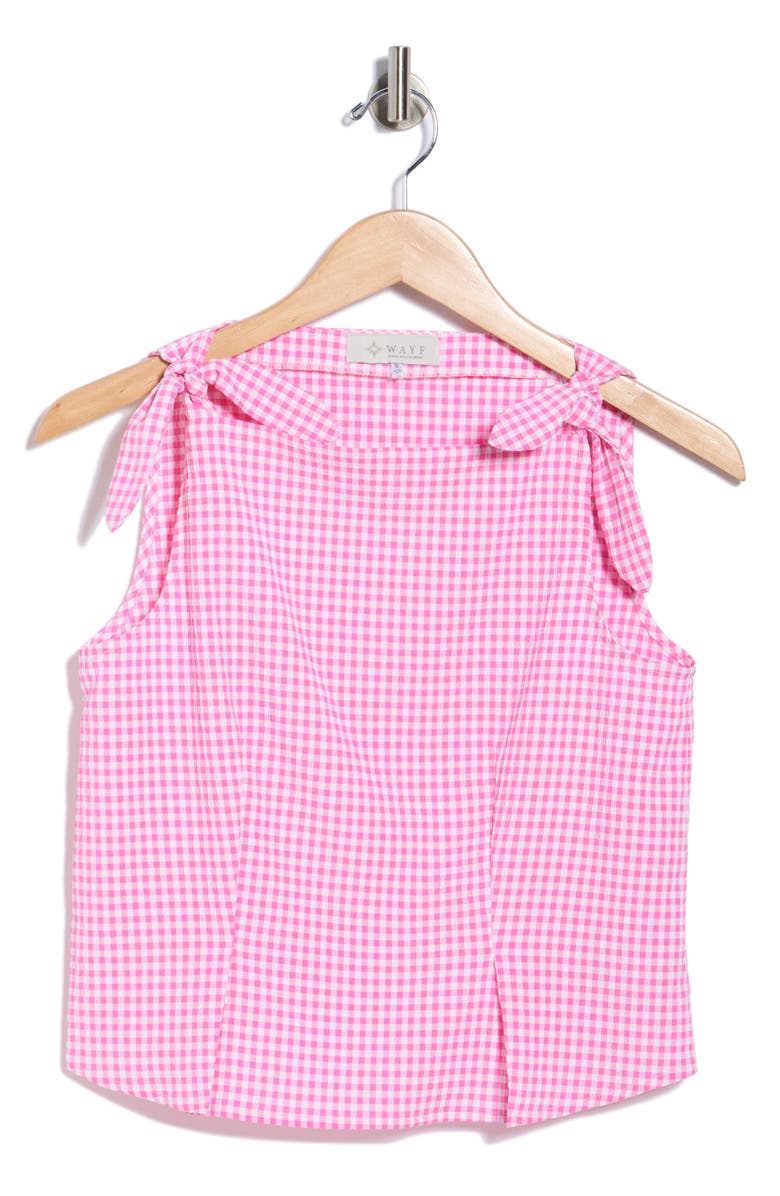 WAYF Gingham Tie Shoulder Tank, Main, color, Pink