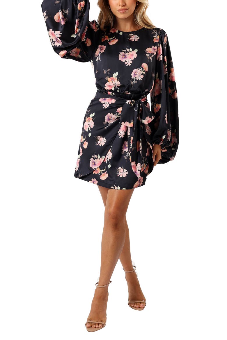 Emillia Floral Print Long Sleeve Minidress, Main, color, DARK FLORAL
