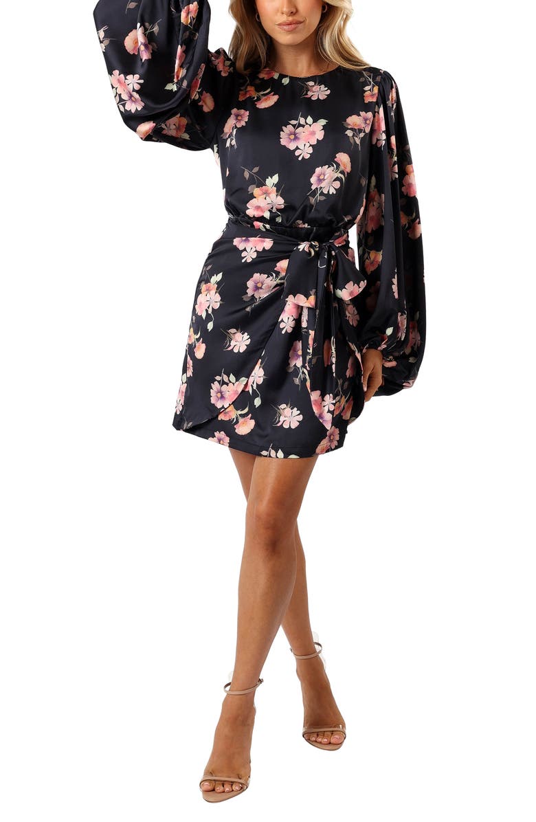 Petal & Pup Emillia Floral Print Long Sleeve Minidress, Main, color, Dark Floral