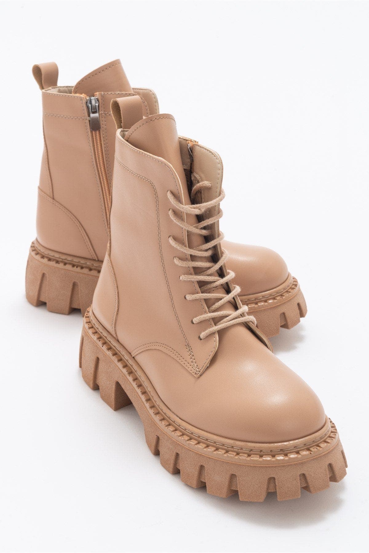 Prologue Shoes Zarela Chunky Boot, Alternate, color, Dark Beige Faux Leather