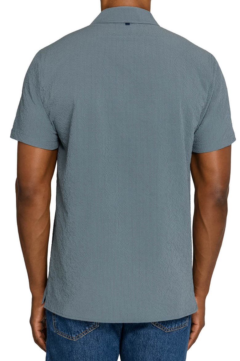 Crinkle Short Sleeve Button-Up Camp Shirt, Alternate, color, BLUE
