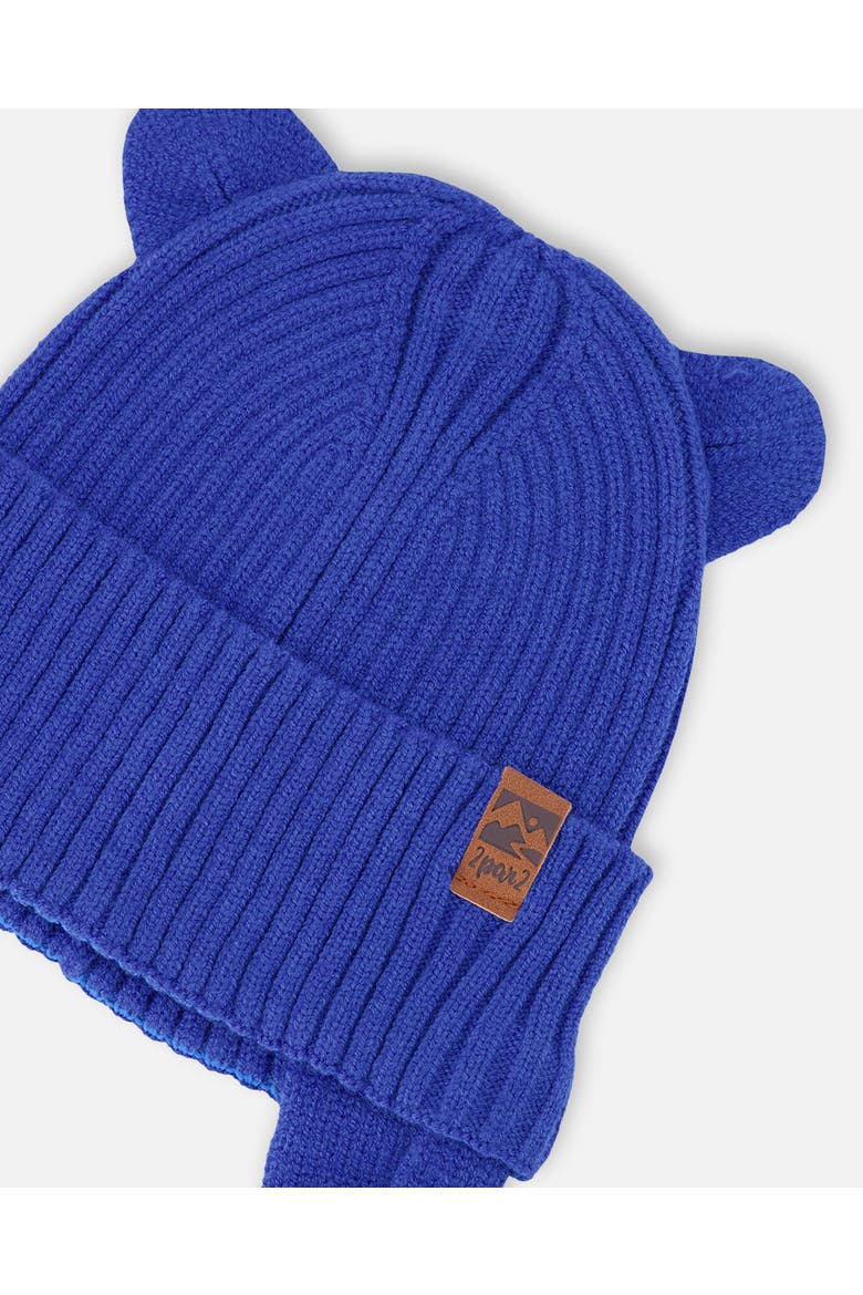 Boy Logo Patch Ribbed Knit Hat, Alternate, color, Royal Blue