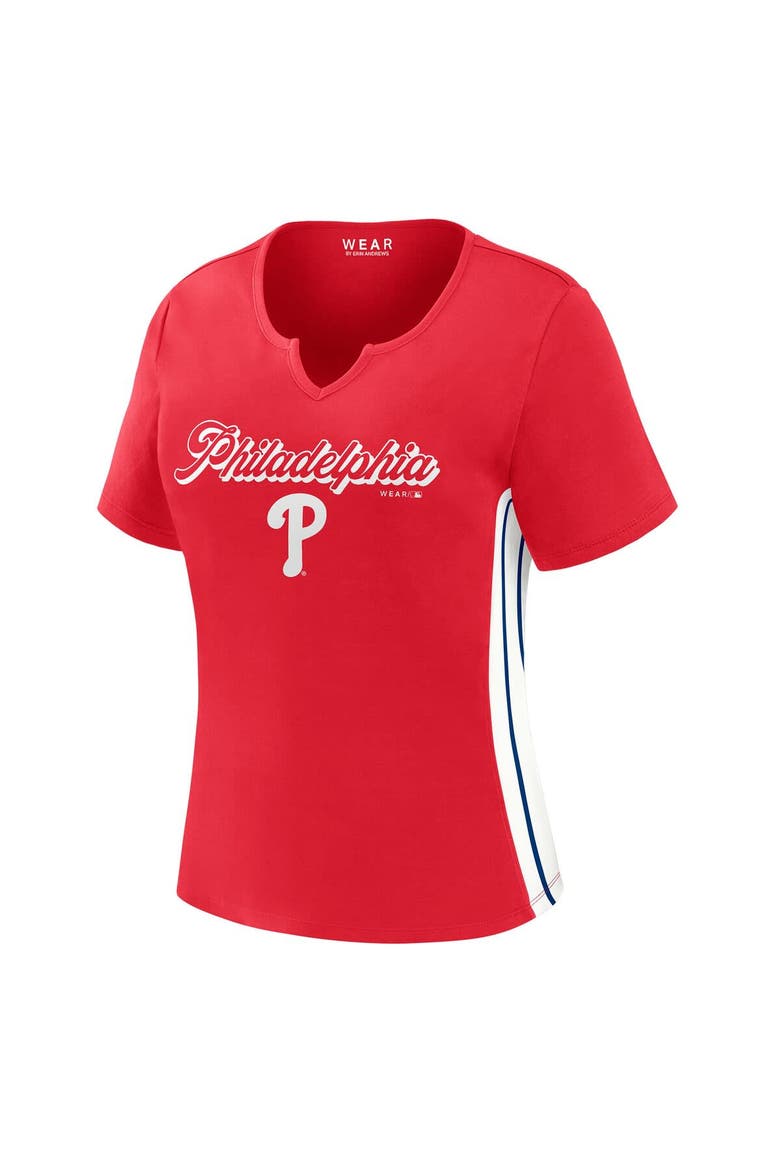 Women's WEAR by Erin Andrews  Red Philadelphia Phillies Notch Neck Cropped T-Shirt, Alternate, color, Red