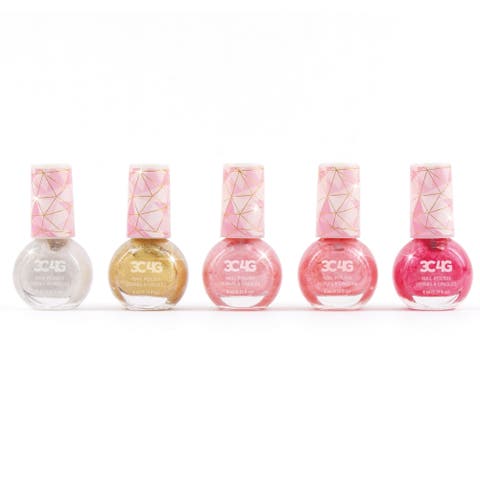 3C4G Pink & Gold Glamorous Nail Polish Hexagon 5 Bottles