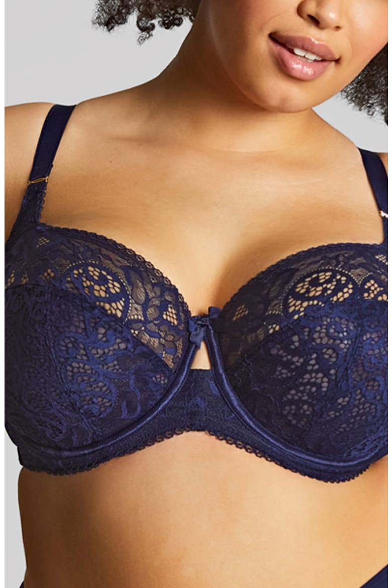 Estel Underwire Full Coverage Stretch Lace Side Support Bra, Main, color, NAVY