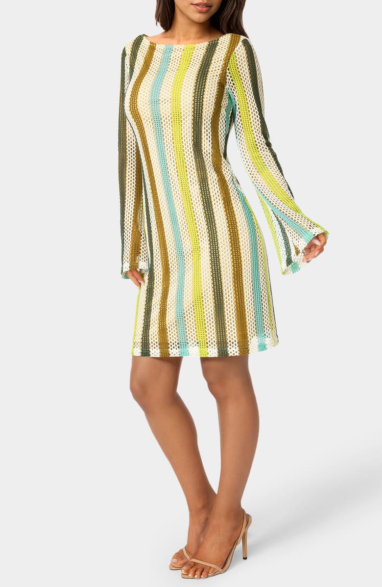 bebe Stripe Print Long Sleeve Dress, Alternate, color, Blue Multi
