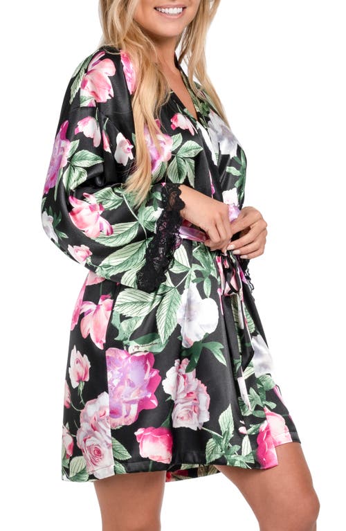 In Bloom By Jonquil Audrey Lace Trim Satin Wrap In Black