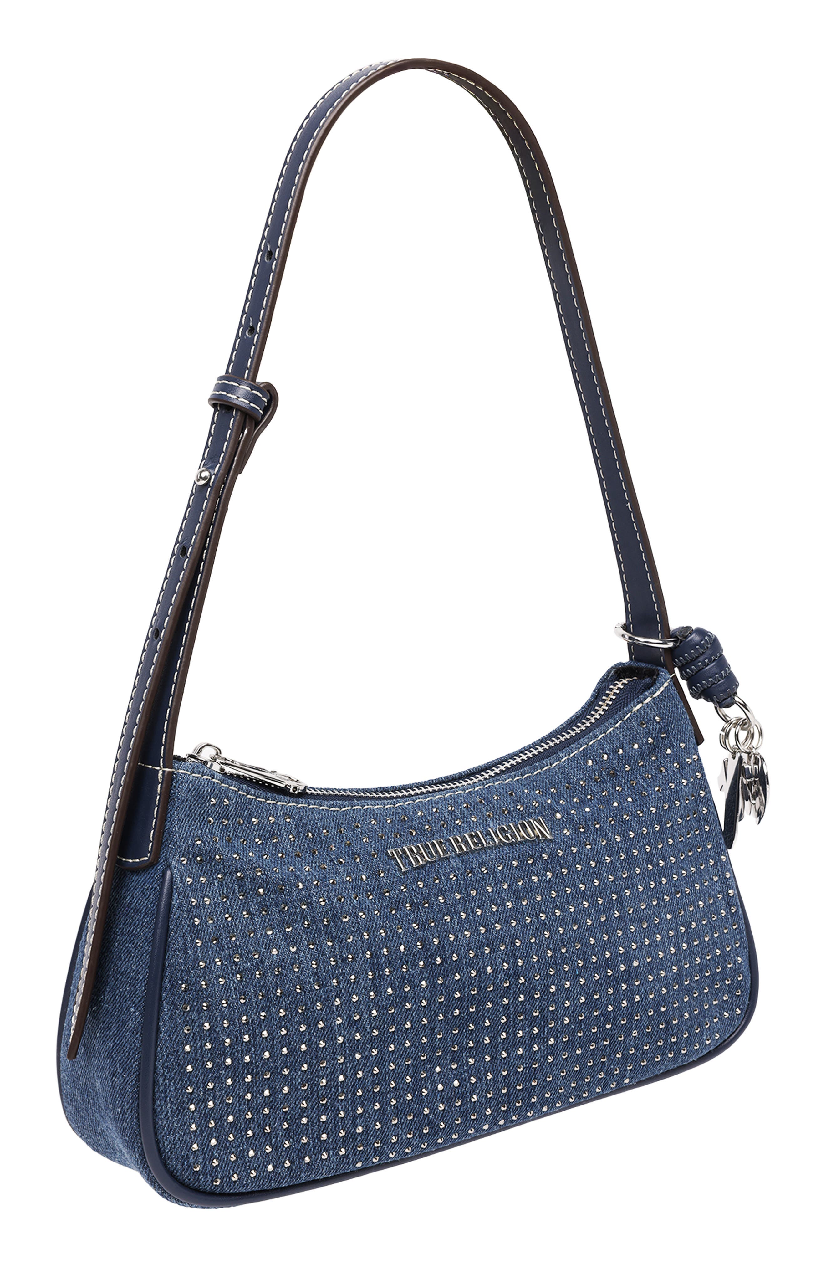 True Religion Embellished Denim Shoulder Bag, Alternate, color, 