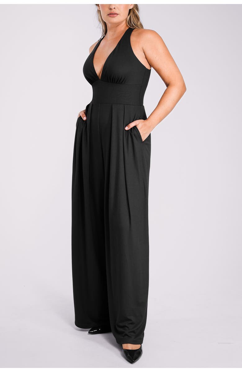 Shapellx Plunge Shaping Wide Leg Jumpsuit, Alternate, color, Black