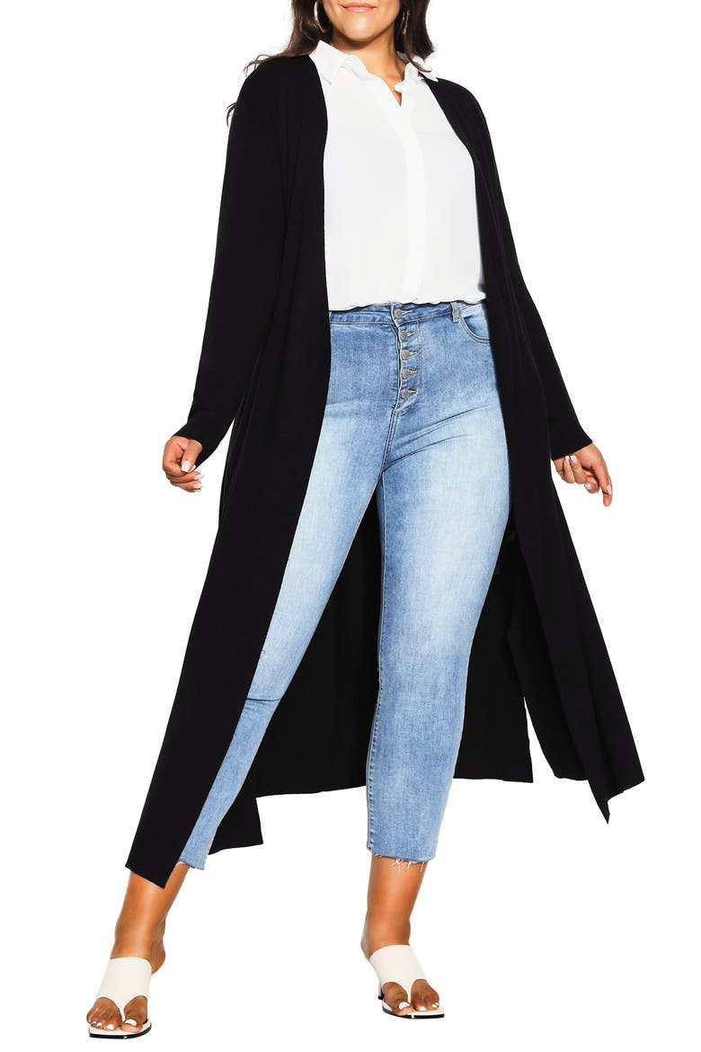 Goldie Longline Cardigan, Main, color, BLACK