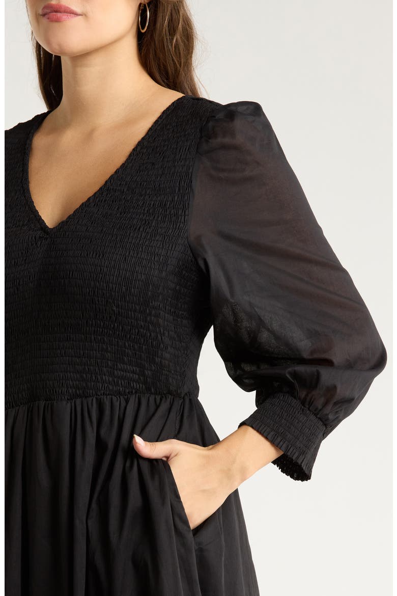 Zelda Smocked Long Sleeve Maxi Dress, Alternate, color, BLACK