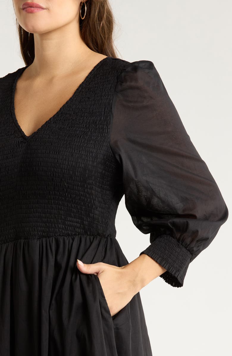 SUGARLIPS Zelda Smocked Long Sleeve Maxi Dress, Alternate, color, Black