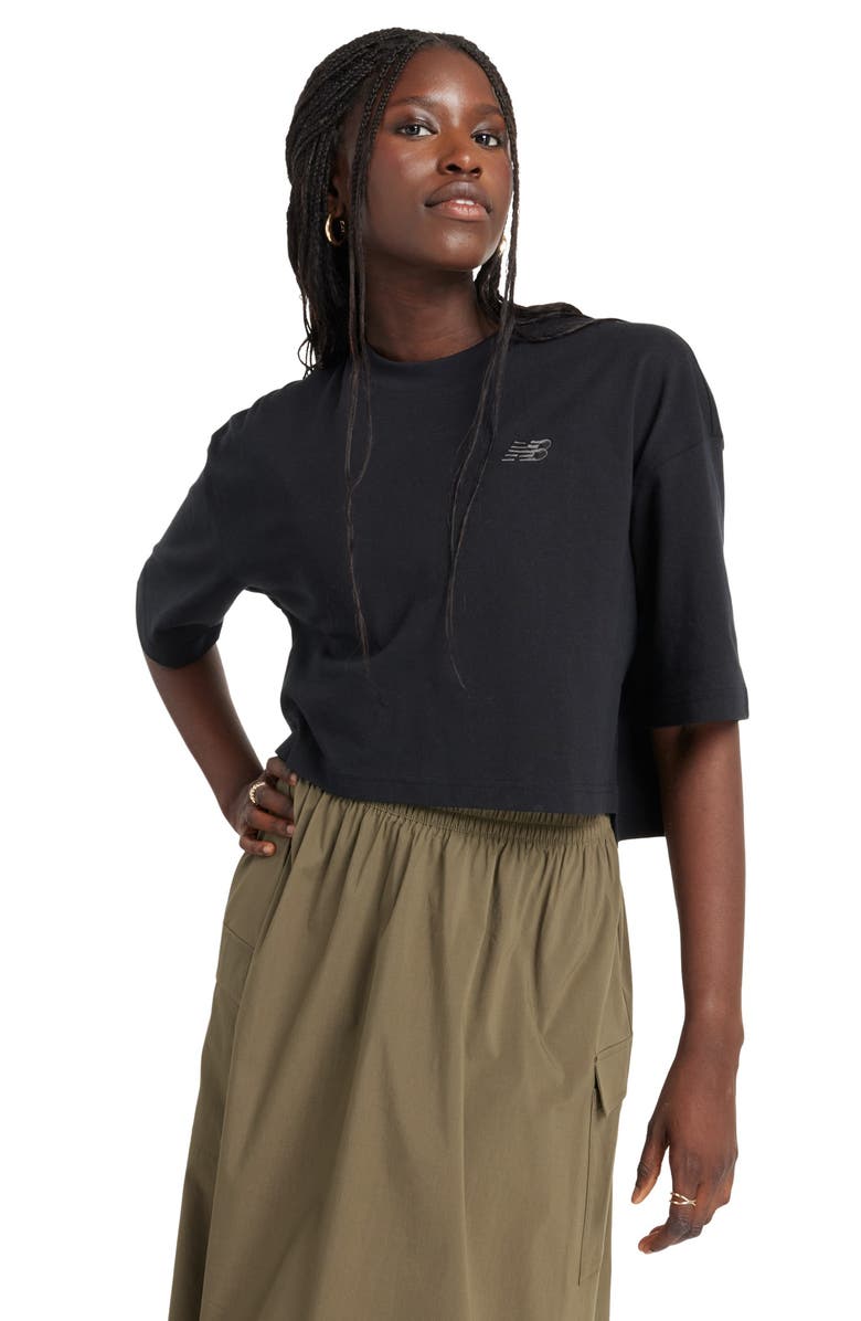 New Balance Oversize Crop Cotton Jersey T-Shirt, Alternate, color,