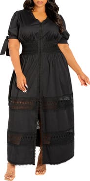BUXOM COUTURE Puff Sleeve Lace Maxi Dress