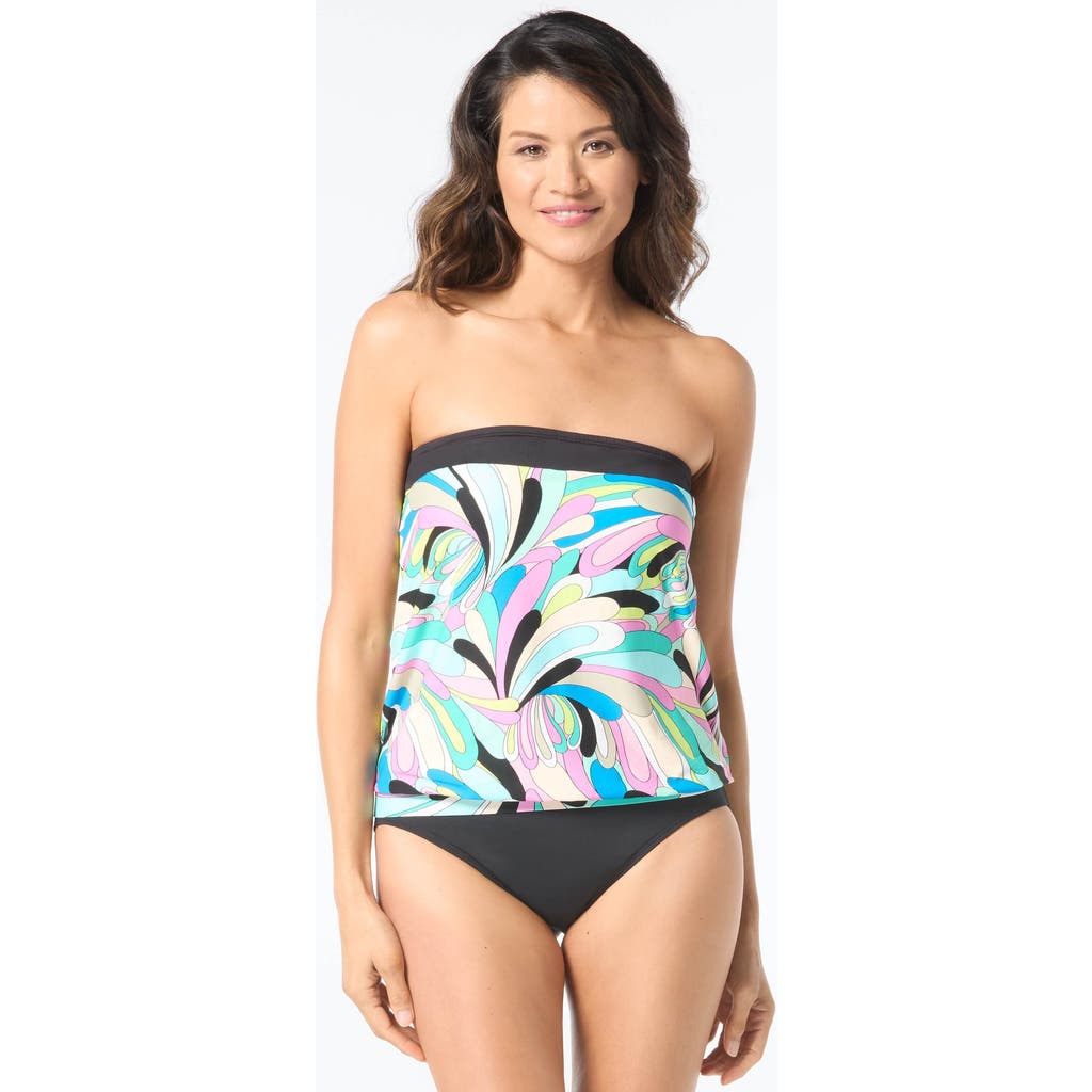 Coco Contours Bella Bra Sized Bandeau Blouson Tankini Top In Multi