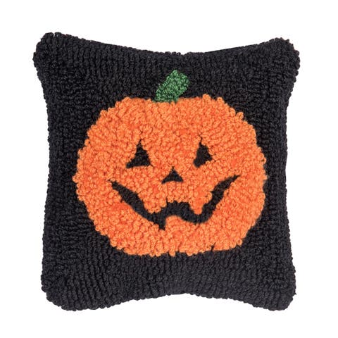 Jack O' Lantern Pumpkin Halloween Hooked Mini Accent Pillow 8" x 8"