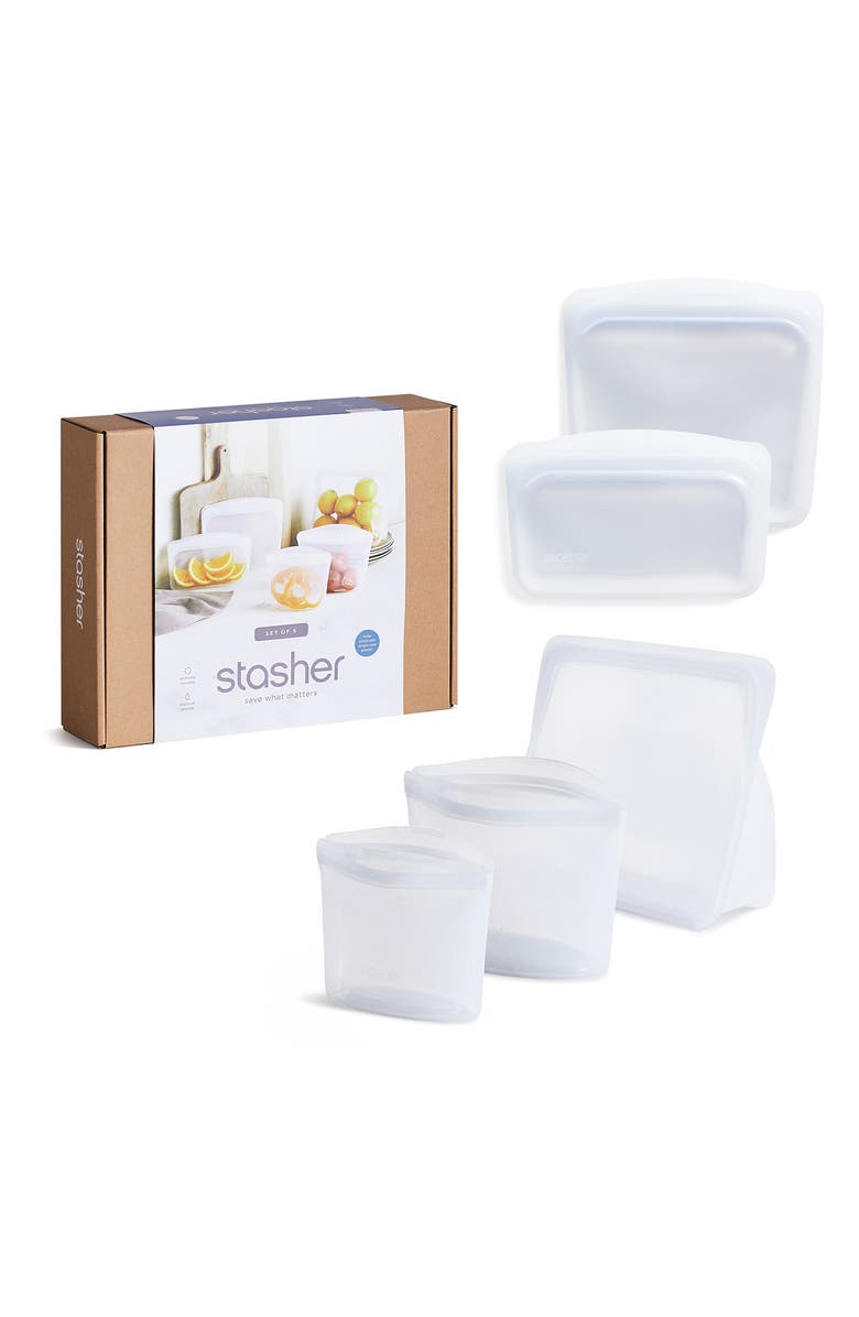 Stasher Assorted 5-Pack Reusable Silicone Storage Containers Gift Box, Main, color, 