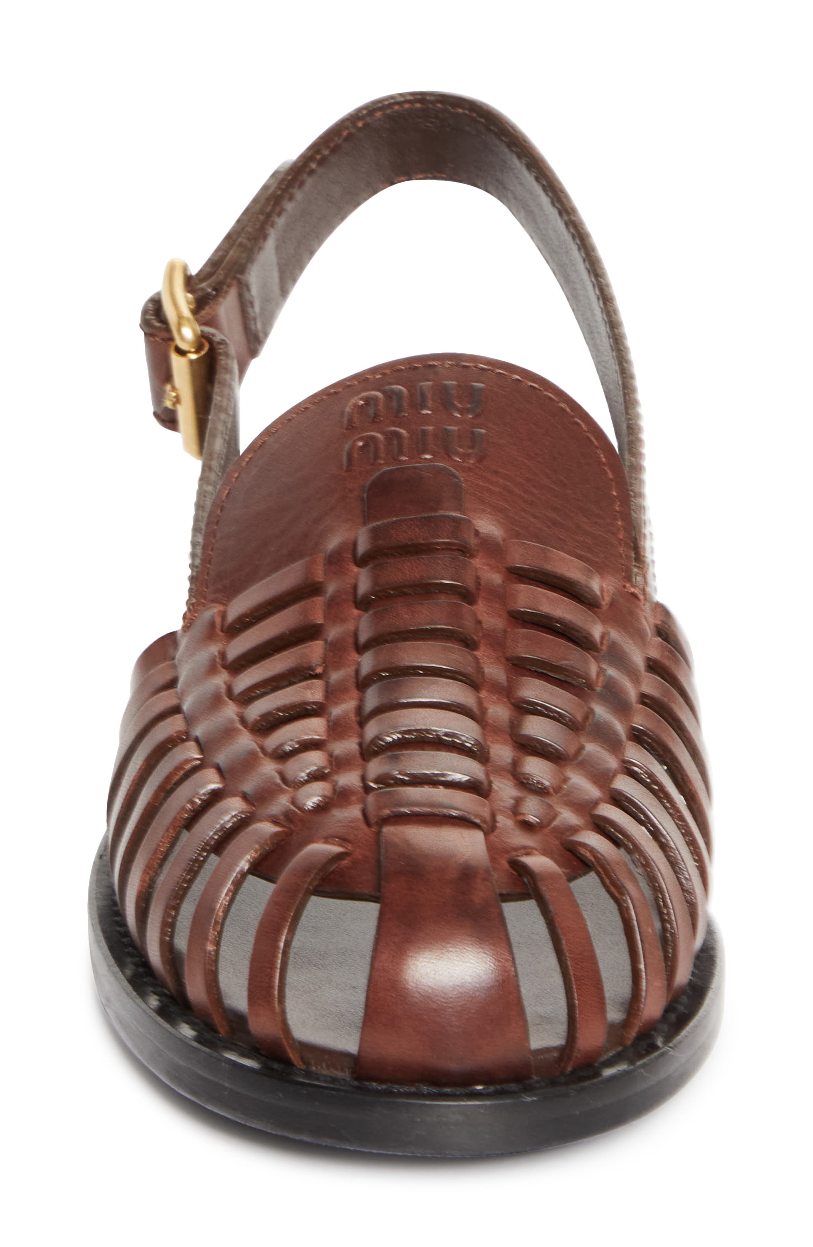 Miu Miu Slingback Huarache Sandal, Alternate, color, Brown