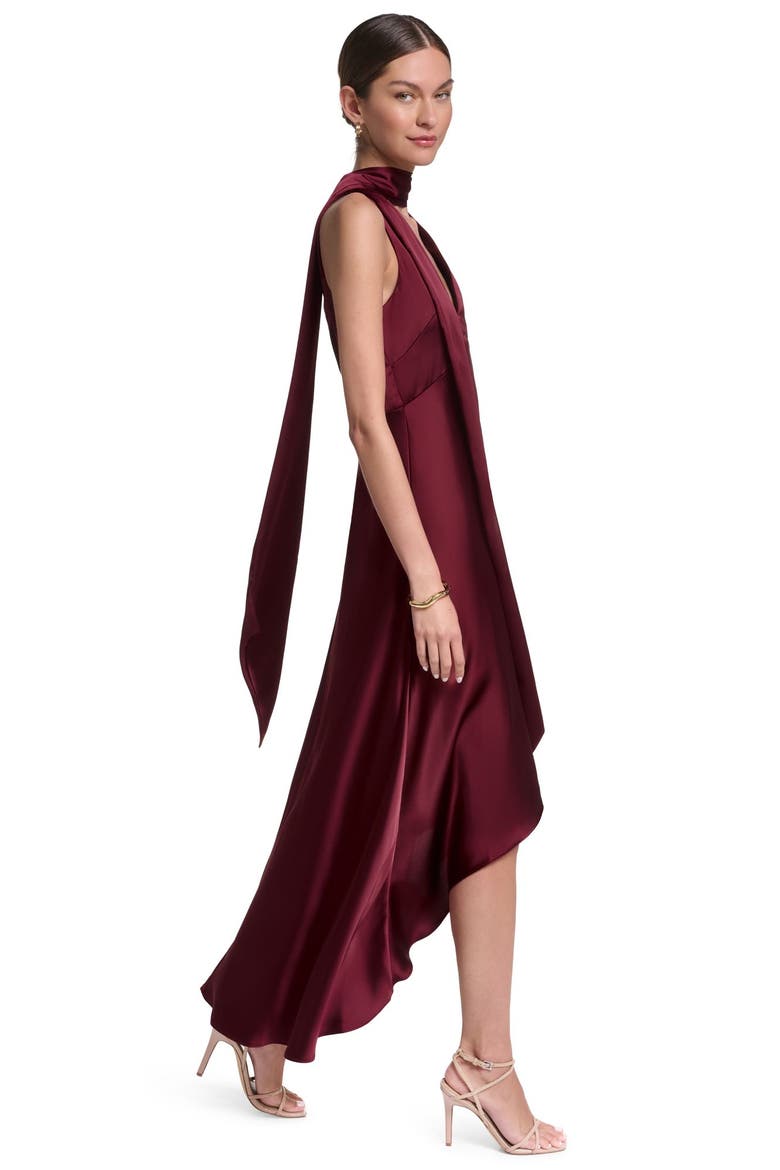 Sleeveless Satin V-Neck Scarf Dress, Alternate, color, Garnet Glow