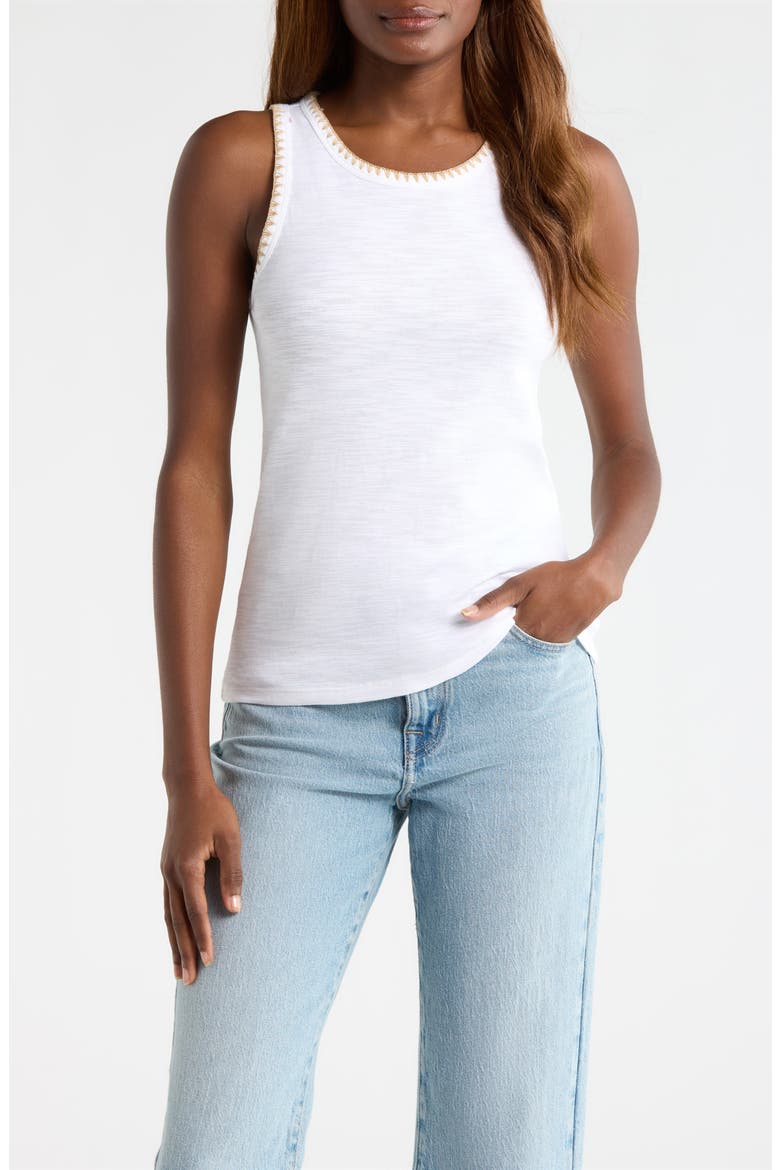 Ashby Isles Embroidered Slubbed Cotton Tank, Main, color, WHITE