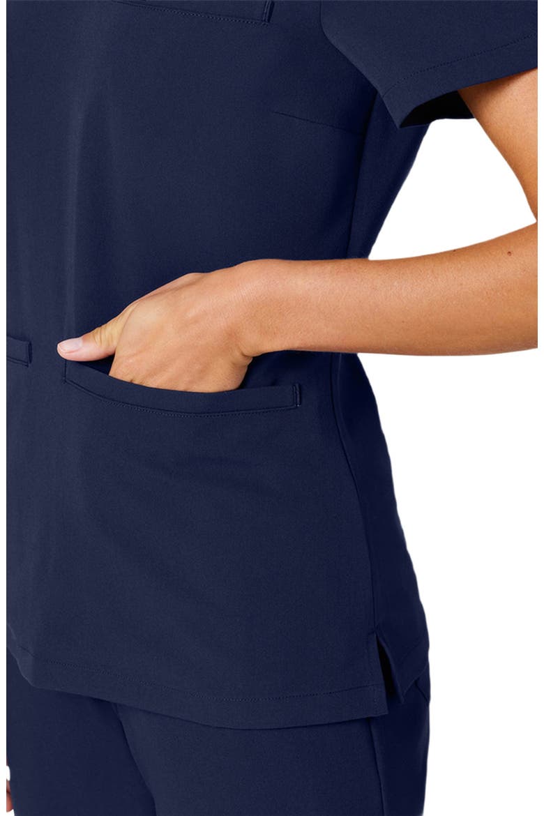 Helia Women's 3-Pocket Slim Notched V-Neck Scrub Top, Alternate, color, Midnight Navy